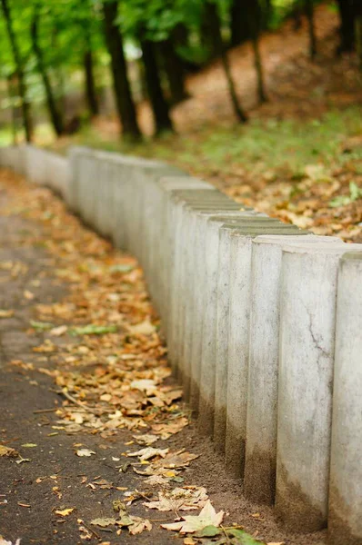 Parktaki Silindirik Beton Blokların Bulanık Arkaplanlı Seçici Odak Görüntüsü — Stok fotoğraf