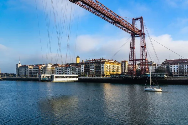 Las Arenas Getxo Yolcu Taşıyan Vizcaya Köprüsü Nün Gondolunun Yakın — Stok fotoğraf