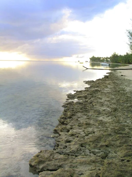 塔希提岛海滩的一张垂直的照片 法属波利尼西亚 — 图库照片