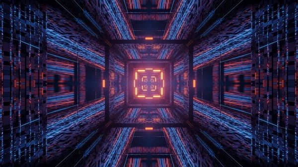 Ілюстрація Футуристичного Наукового Тунелю Лініями Червоними Синіми Помаранчевими Неоновими Вогнями — стокове фото