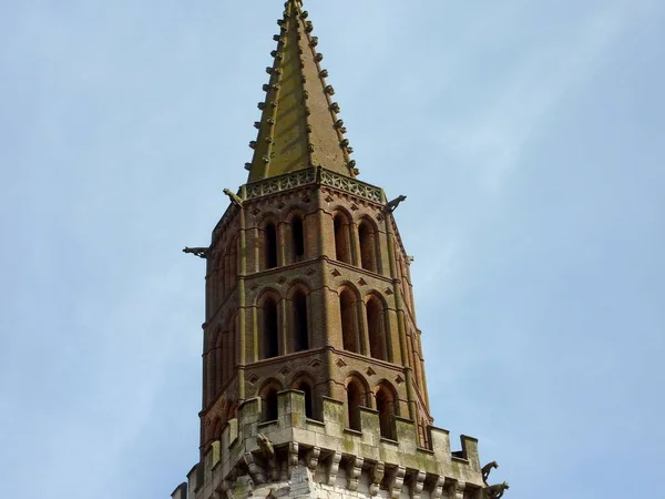 Vue Angle Bas Une Tour Sous Ciel Nuageux Cahors France — Photo