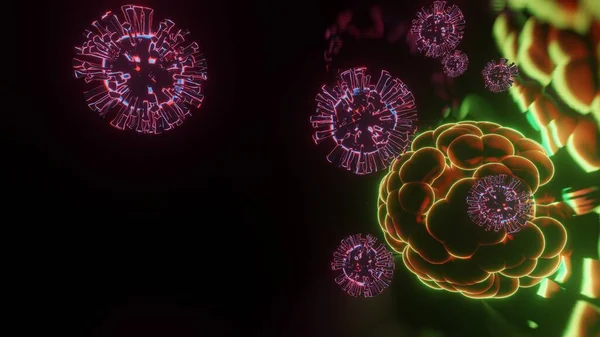 人の免疫系と結びつくコロナウイルス細胞の図 — ストック写真