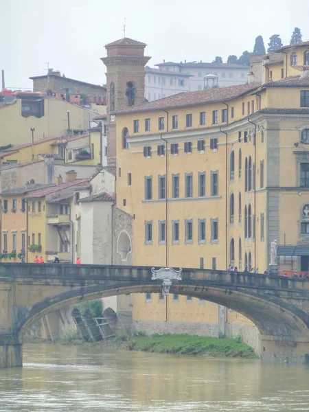 Disparo Vertical Puente Sobre Lago Cerca Edificios Florencia Italia —  Fotos de Stock