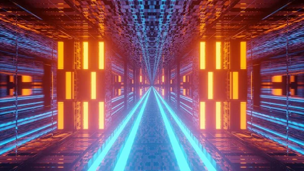 Illustrazione Tunnel Scifi Futuristico Con Linee Luci Neon Rosse Blu — Foto Stock
