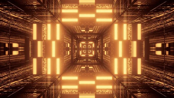 Illusztráció Egy Futurisztikus Scifi Alagút Vonalak Neon Arany Barna Fények — Stock Fotó