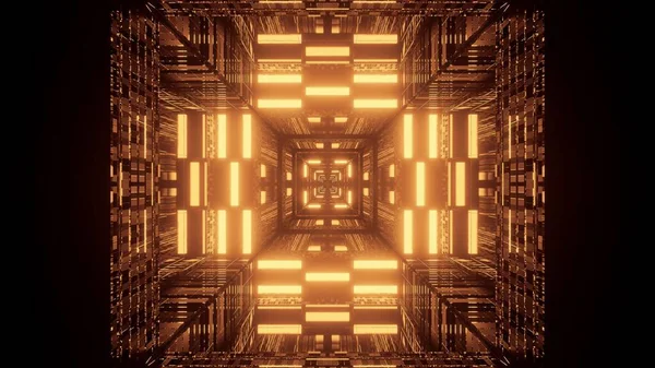 Ilustracja Futurystyczny Tunel Scifi Linii Neon Złota Brązowe Światła Dobre — Zdjęcie stockowe