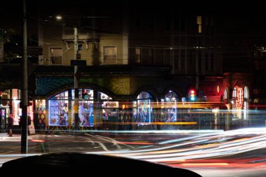 Long exposure shot of a busy intersection in downtown San Francisco clipart