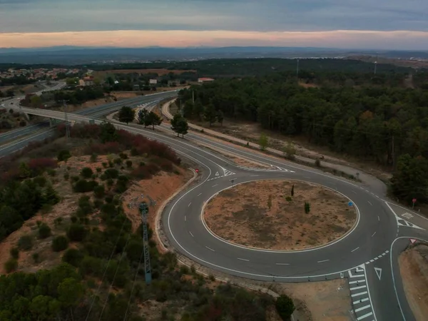 Luchtfoto Van Een Rotonde Een Brug Snelweg — Stockfoto