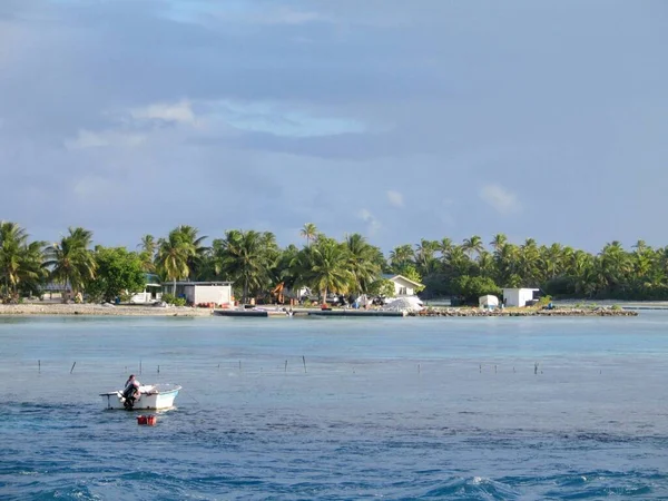 Een Boot Het Water Met Bomen Verte Tahiti Frans Polynesië — Stockfoto