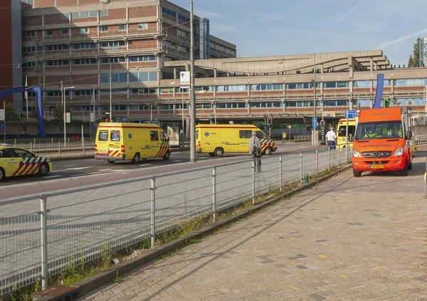 Amsterdam Nederländerna Sep 2011 Rad Ambulanser Katastrofövning Amsterdam — Stockfoto