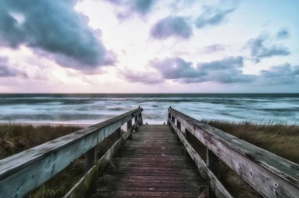 Wenningstedt Sylt Almanya Bir Plaja Giden Uzun Bir Yol — Stok fotoğraf