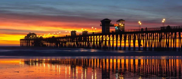 Vista Panorâmica Oceanside Pier Durante Pôr Sol Inacreditável — Fotografia de Stock