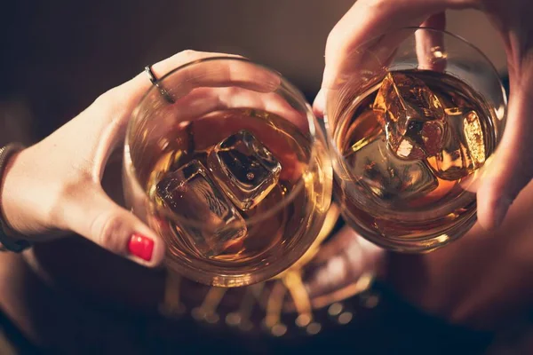 Closeup Shot People Clinking Glasses Alcohol Toast — Stock Photo, Image