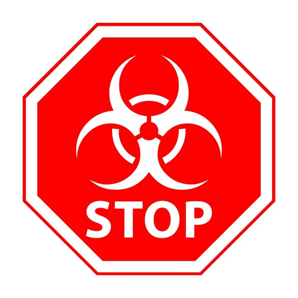 Covid19パンデミックのための Stop という言葉を持つ赤い八角形のバイオハザード記号 — ストック写真
