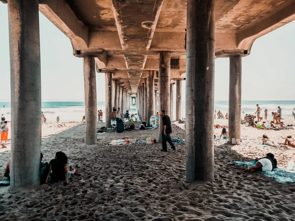 Los Angeles United States Jul 2014 Pier People Beach Southern — 스톡 사진