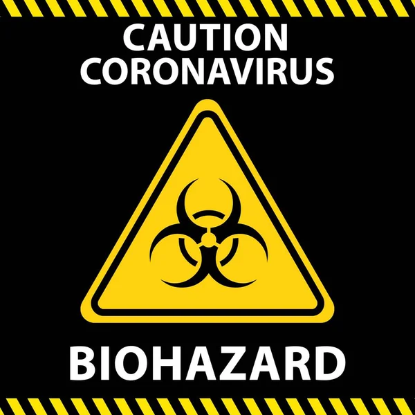 Biohazardní Symbol Žlutém Trojúhelníku Černém Pozadí Nápisem Pozor Coronavirus Biohazard — Stock fotografie