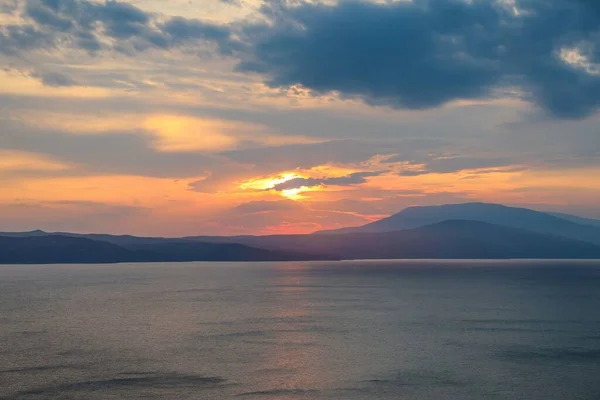 Coucher Soleil Couper Souffle Sur Mer Sur Île Skiathos Grèce — Photo