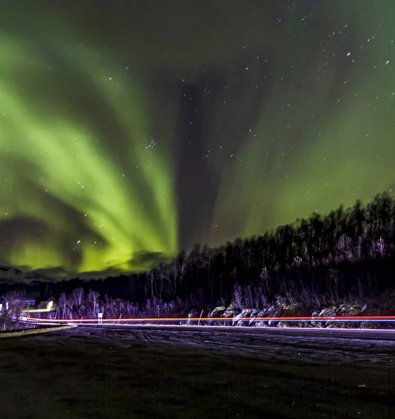 Low Angle Sot Green Aurora Borealis Norway Perfect Background — Stock Photo, Image