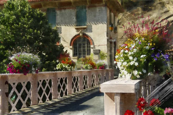 Una Ilustración Digital Hermoso Puente Decorado Con Flores — Foto de Stock