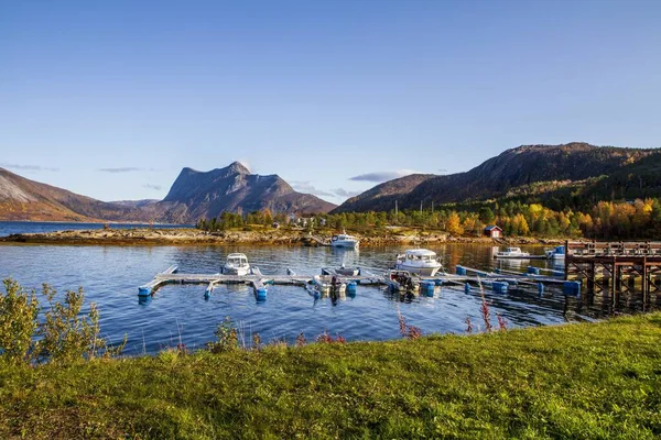 Uma Bela Paisagem Lago Fiordes Noruega Sob Céu Azul Claro — Fotografia de Stock