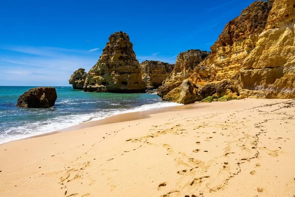 Piękna Plaża Marinha Regionie Algarve Portugalia — Zdjęcie stockowe