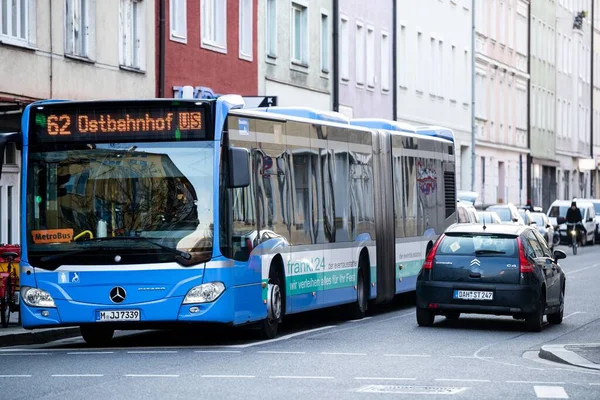 Munich Alemanha Março 2020 Autocarro Urbano Faixa Vazia Quase Nenhum — Fotografia de Stock