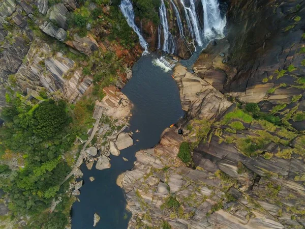 Letecký Snímek Vodopádu Ezaro Galicii Španělsko — Stock fotografie