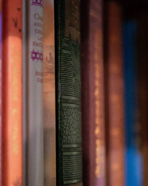 Livres Placés Sur Une Étagère Dans Une Armoire — Photo