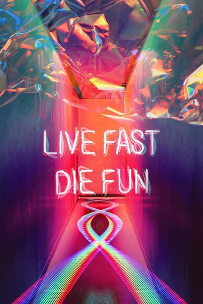 鮮やかなネオンカラーの縦型壁紙で 中央には Live Fast Die Fun と書かれています — ストック写真