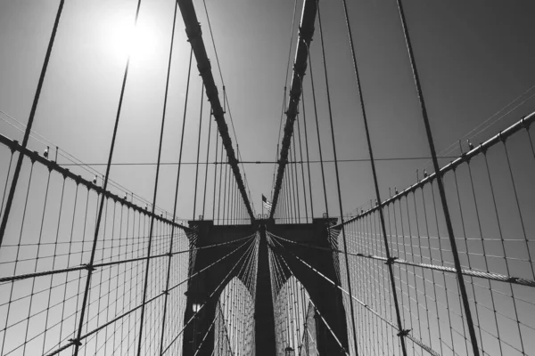 Gråskala Bild Brooklyn Bridge New York City — Stockfoto