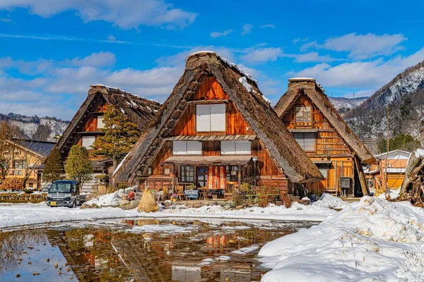 Piękna Wioska Domami Stylu Gassho Zimą Japonii — Zdjęcie stockowe