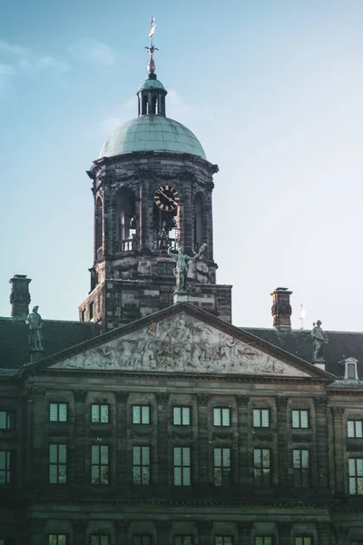 Eine Flache Aufnahme Des Königspalastes Dam Platz Amsterdam Niederlande — Stockfoto