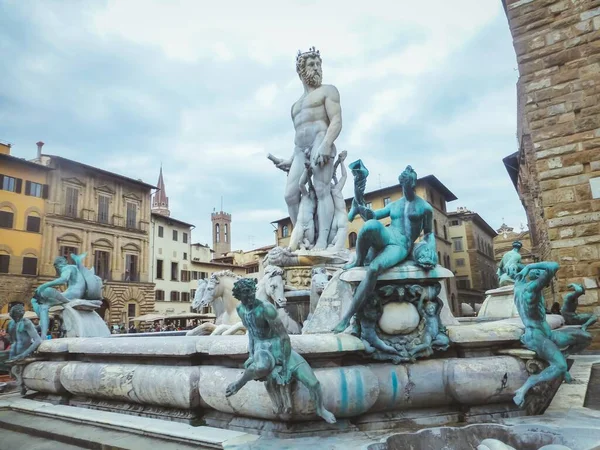 Fontän Med Statyer Florens Italien — Stockfoto