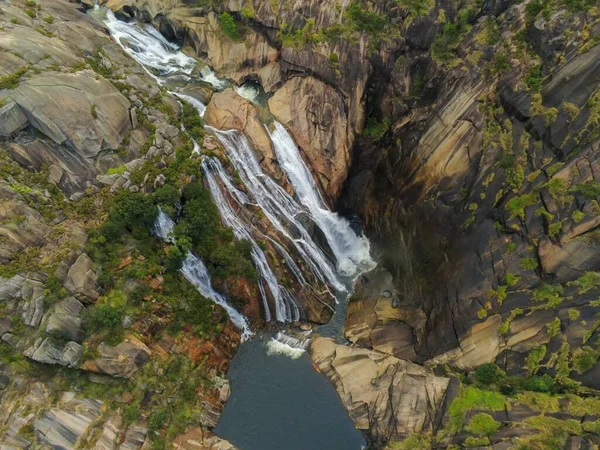 Letecký Snímek Vodopádu Ezaro Galicii Španělsko — Stock fotografie