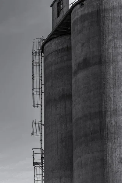 Grijswaarden Van Graanliften Landbouwgronden — Stockfoto