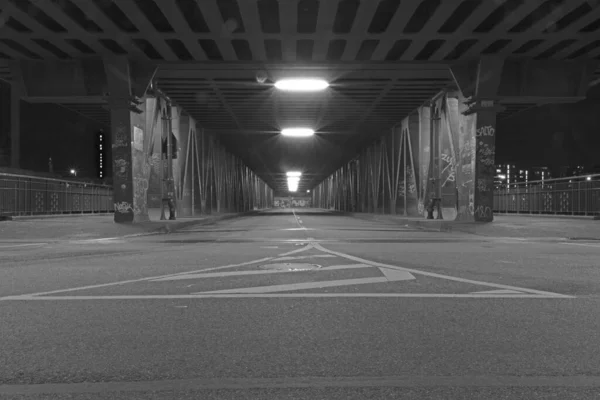 Ένα Γκρι Πλάνο Ενός Δρόμου Κάτω Από Γέφυρα — Φωτογραφία Αρχείου
