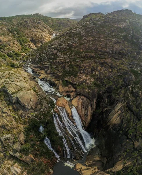 Letecký Pohled Vodopád Ezaro Řece Xalals Galicie Španělsko Fotografie Drone — Stock fotografie