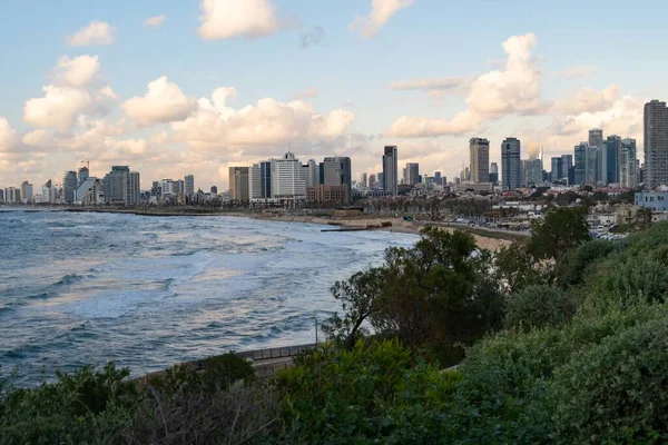 Belo Tiro Mar Praia Edifícios Cidade Tel Aviv Yaffo Israel — Fotografia de Stock