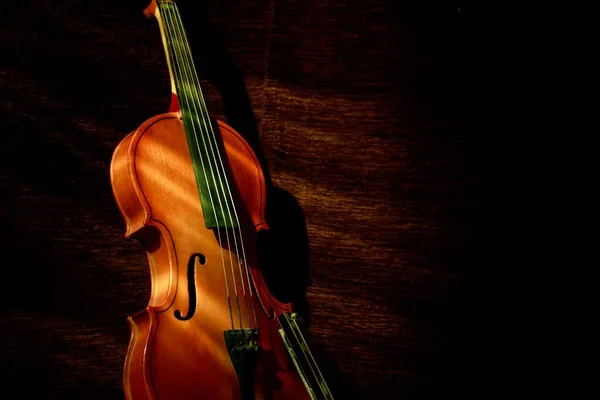 Nahaufnahme Einer Geige Vor Dunklem Hintergrund — Stockfoto