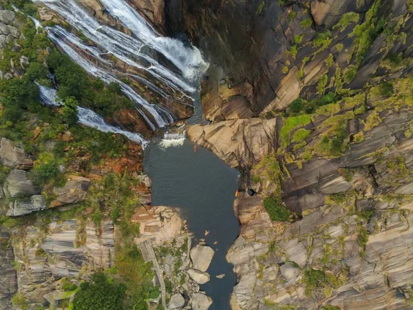 Letecký Pohled Vodopád Ezaro Řece Xalals Galicie Španělsko Fotografie Drone — Stock fotografie