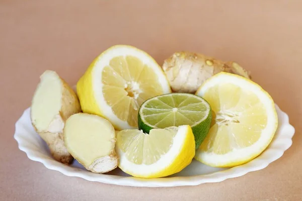 Gros Plan Gingembre Vert Frais Médicaments Base Citron Naturel — Photo