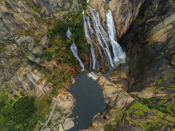 Letecký Pohled Vodopád Ezaro Řece Xalals Galicie Španělsko Fotografie Drone — Stock fotografie