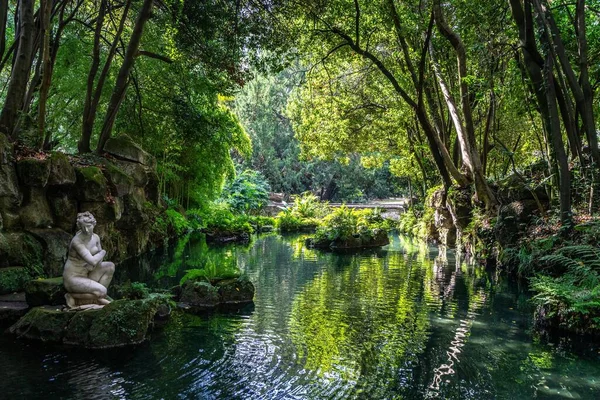 Stromy Voda Anglické Zahradě Caserta Royal Palace Itálie — Stock fotografie