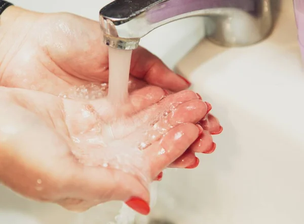 Woman Washing Her Hands Bathroom Home — Stock Photo, Image