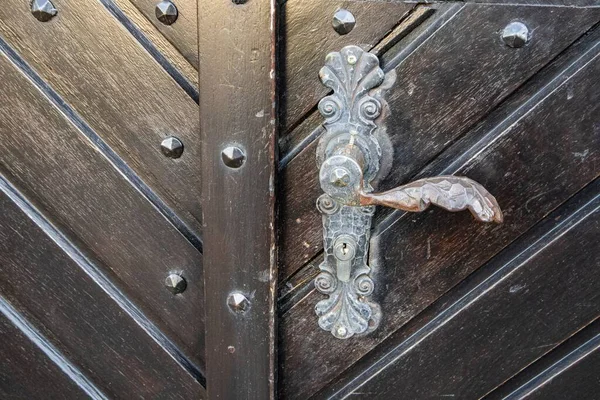 Closeup Shot Old Doorknob Wooden Door Perfect Background — Stock Photo, Image