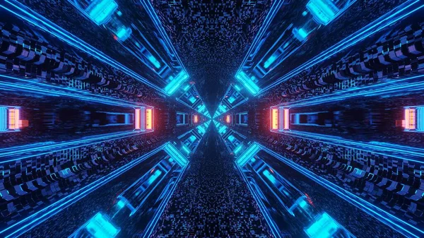 Futuristický Tunel Sci Liniemi Neonově Modrými Červenými Světly — Stock fotografie