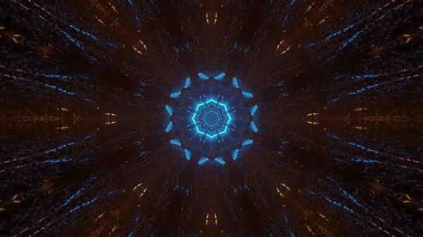 一种带有霓虹灯蓝光和黄光的科幻小说式八角形曼陀罗设计 — 图库照片