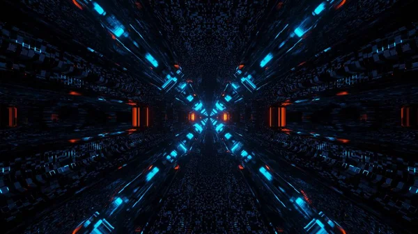 Corridoio Futuristico Fantascienza Con Linee Luci Blu Rosse Neon — Foto Stock