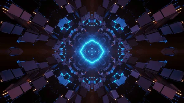Futurisztikus Sci Nyolcszögletű Mandala Design Neonkék Fénnyel — Stock Fotó