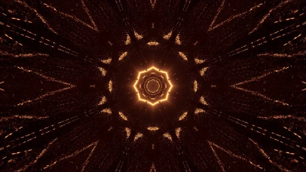 Futuristico Disegno Fantascientifico Ottagono Mandala Con Luci Marrone Oro — Foto Stock